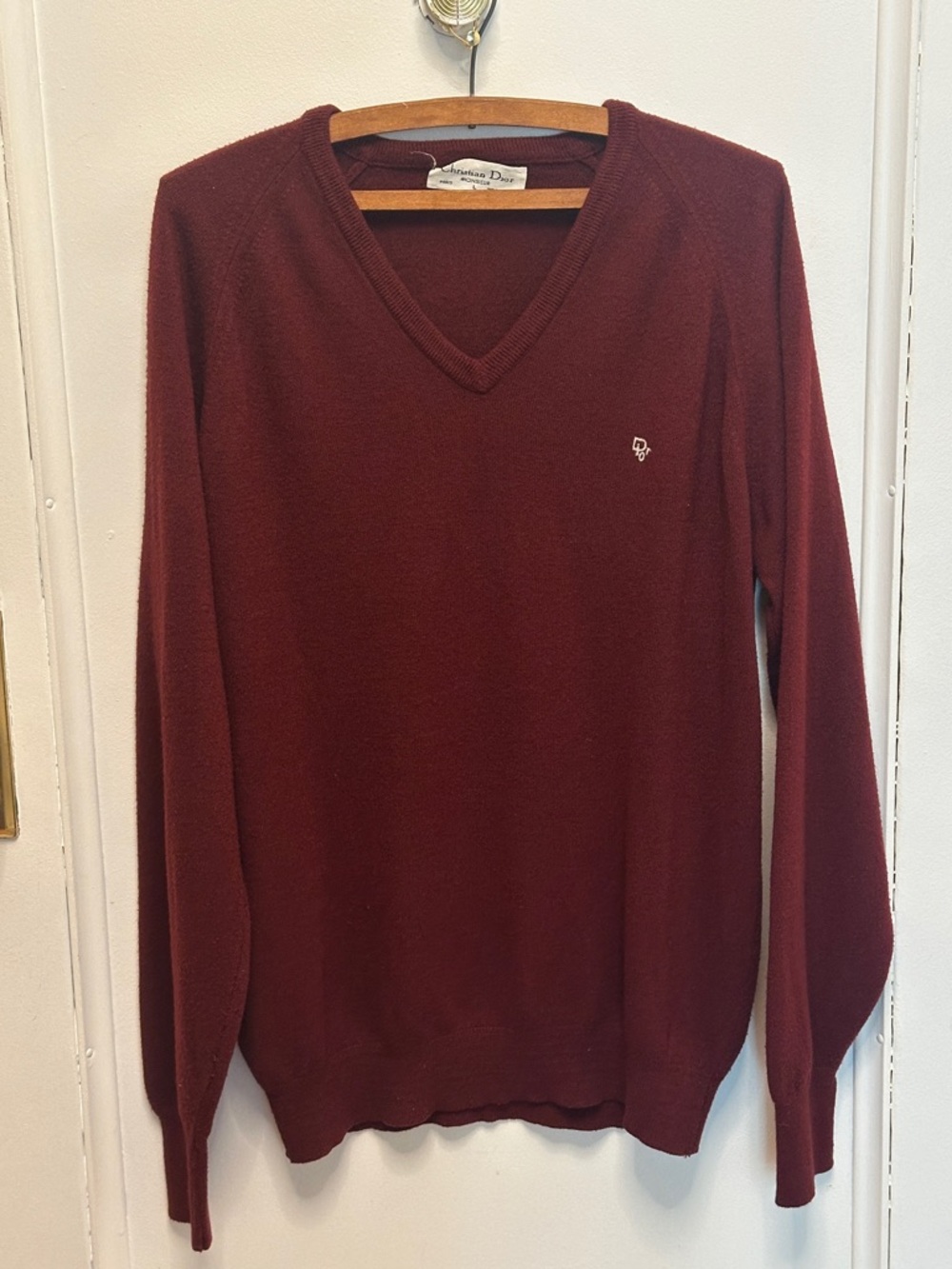 Dior Men's V-Neck Sweater in Wine Red